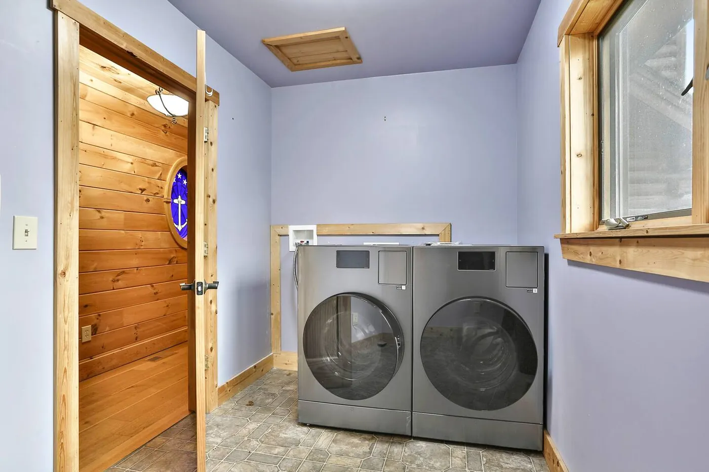 Laundry room with front-load washer and dryer